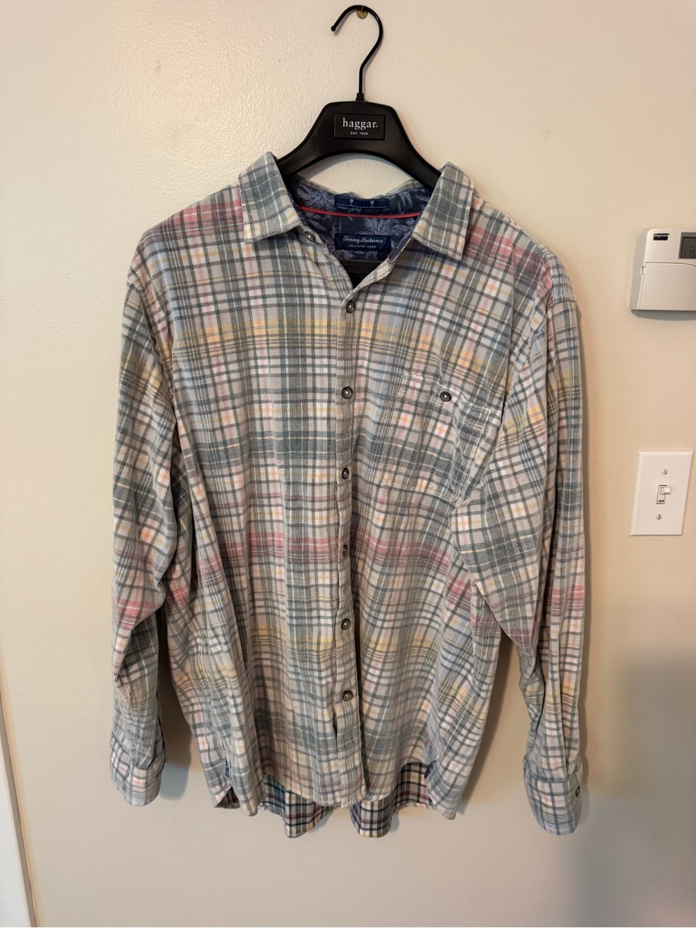 Tommy Bahama Pastel Plaid Button-Down Shirt in Gray, Pink & Yellow